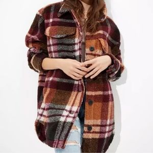 AMERICAN EAGLE SHERPA PLAID Oversized Jacket